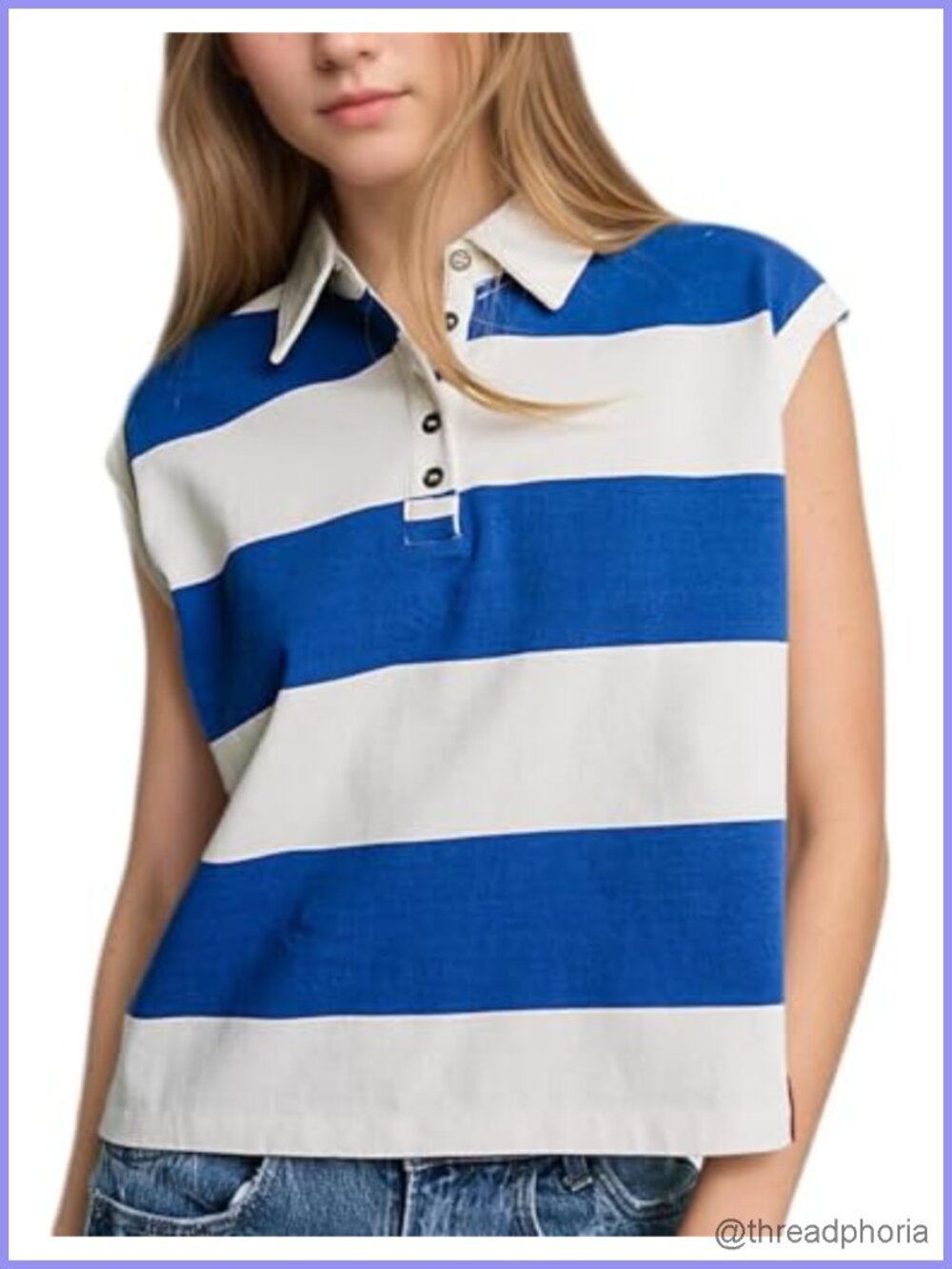 Sleeveless Striped Rugby Polo Shirt with Collar, Casual Button Henley Top